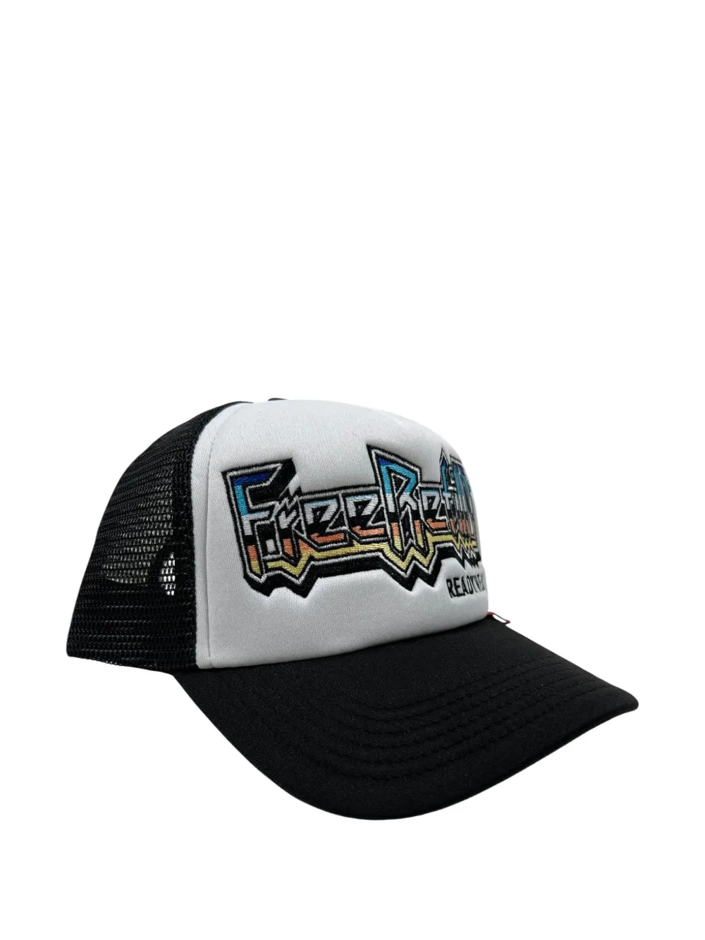 Free Refills Embroidered Mesh-detail Trucker Hat In White