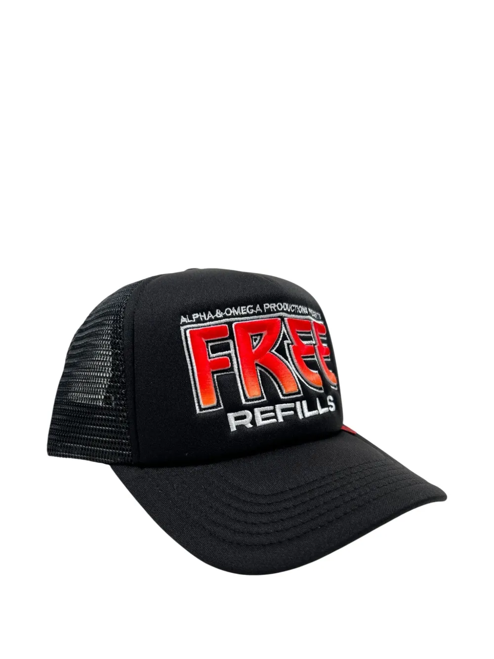 Free Refills Kiss Embroidered Trucker Cap In Black