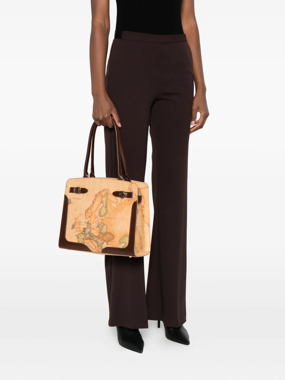 ALVIERO MARTINI 1° CLASSE Valley Geo shopper met kaartprint - Bruin