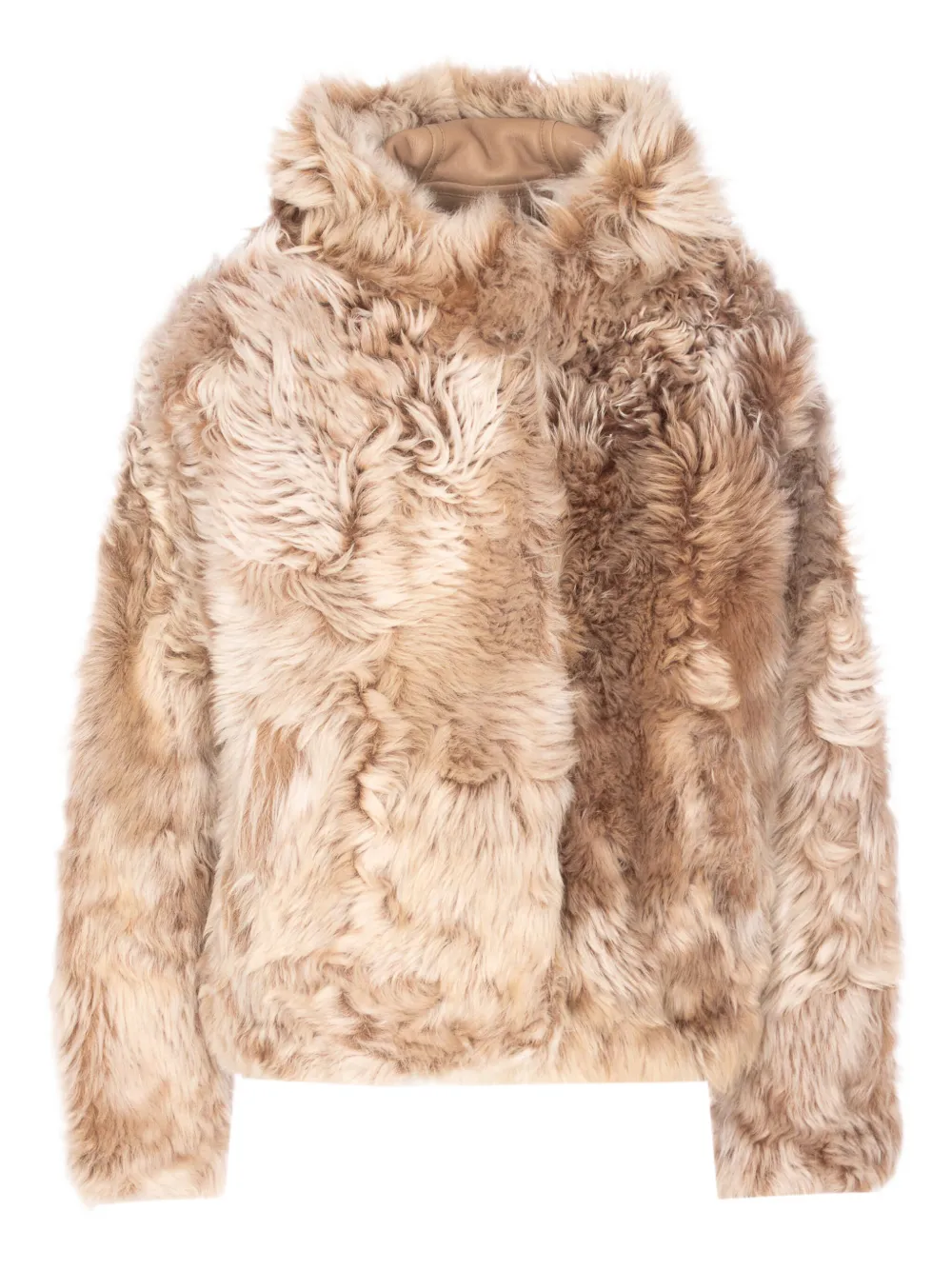Yves Salomon hooded lamb fur jacket Beige