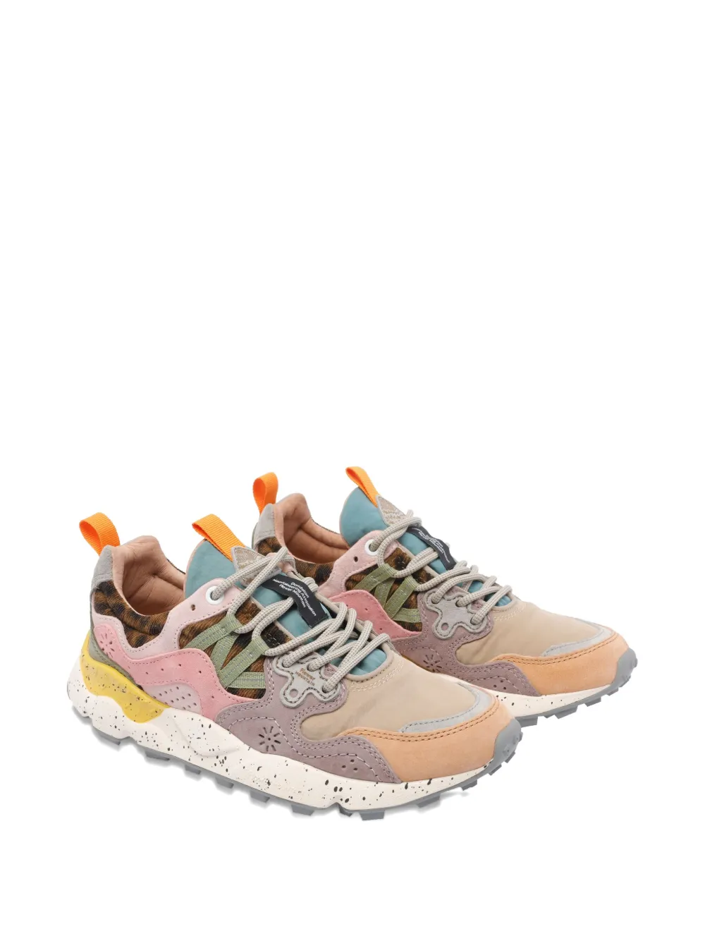 FLOWER MONTAIN Yamano 3 Light leather-suede panelled sneakers - Beige