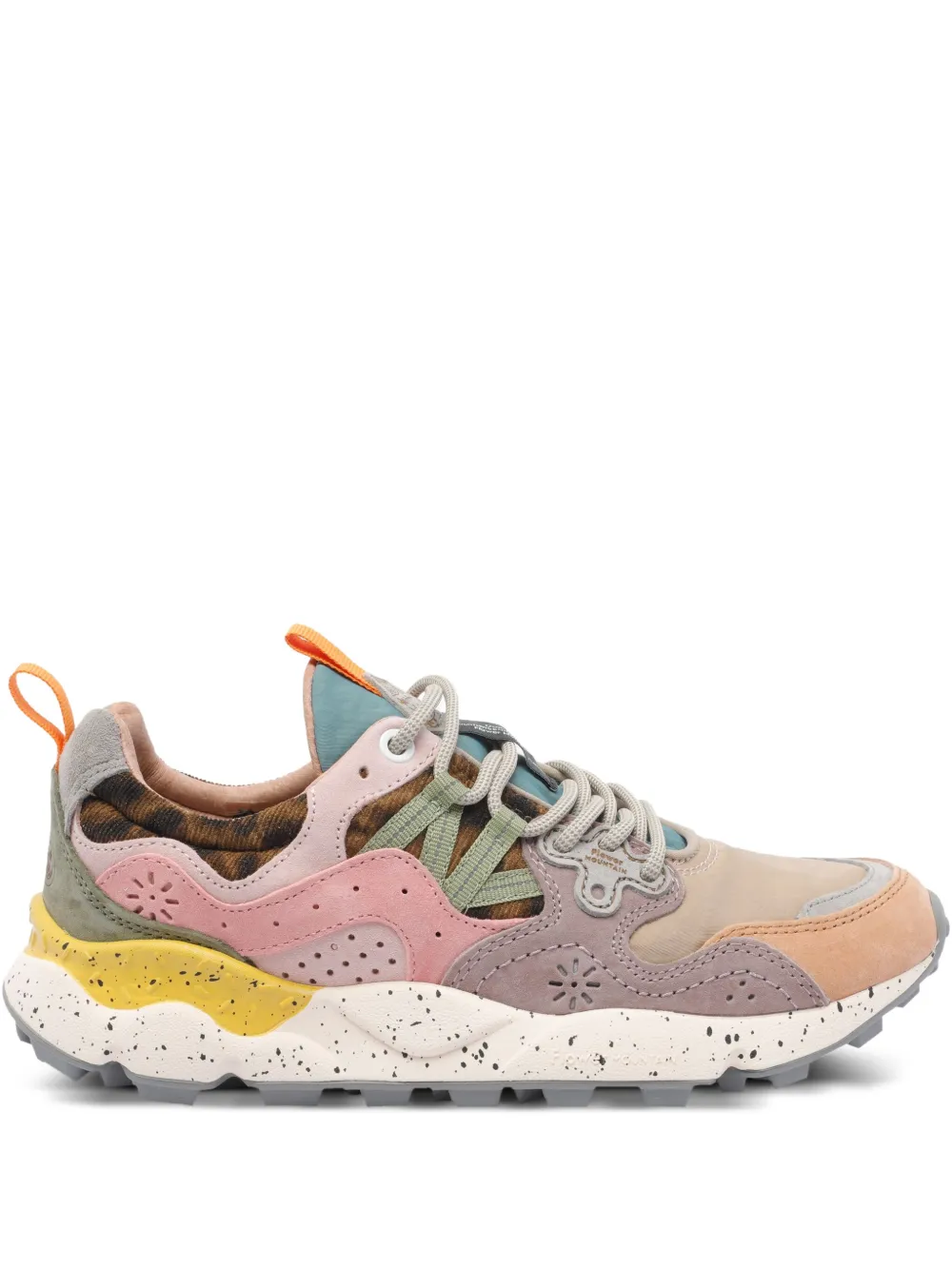FLOWER MONTAIN Yamano 3 Light leather-suede panelled sneakers Neutrals