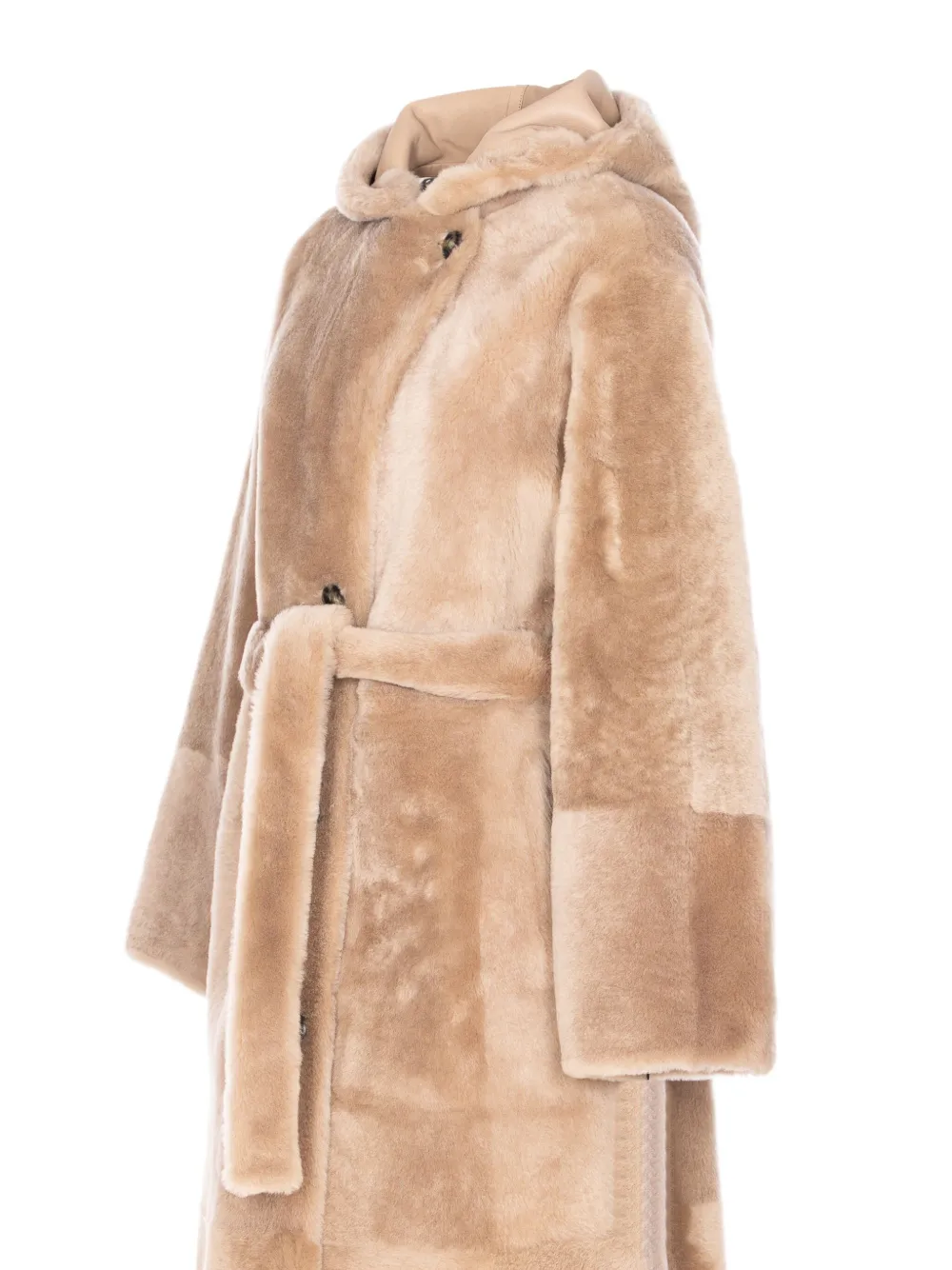Yves Salomon hooded belted faux-fur coat Beige