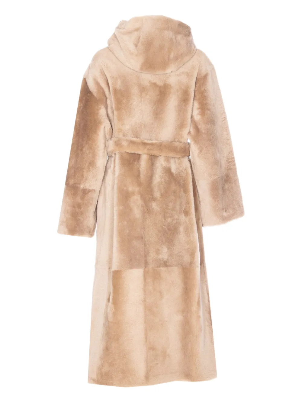 Yves Salomon hooded belted faux-fur coat Beige