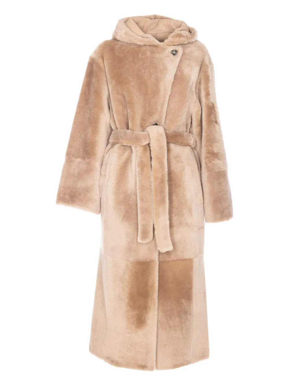 Yves Salomon hooded belted faux-fur coat Beige