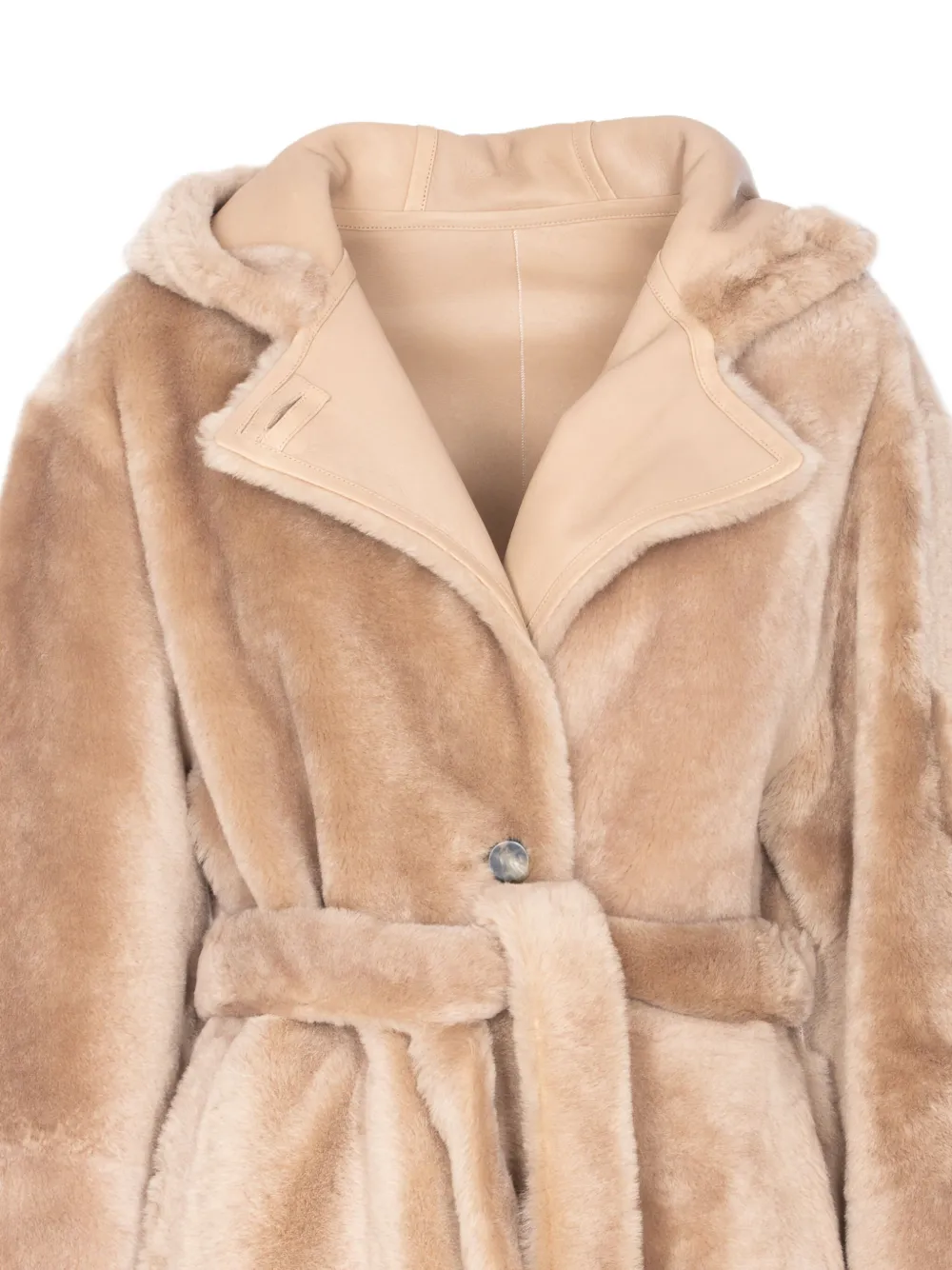 Yves Salomon hooded belted faux-fur coat Beige