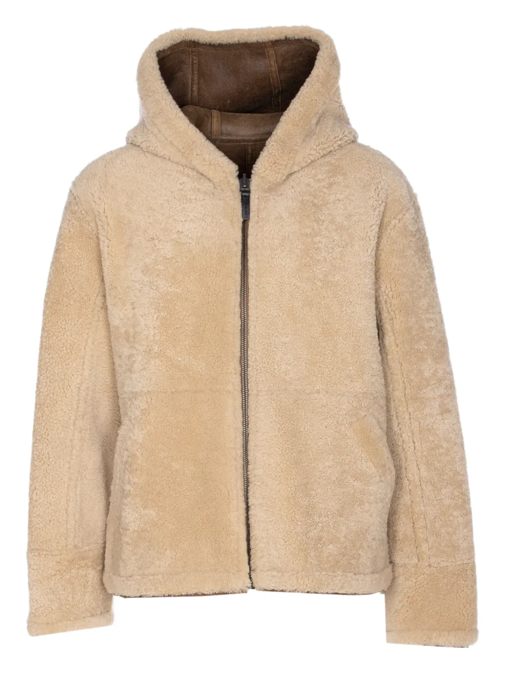 Yves Salomon hooded reversible lambskin jacket Beige