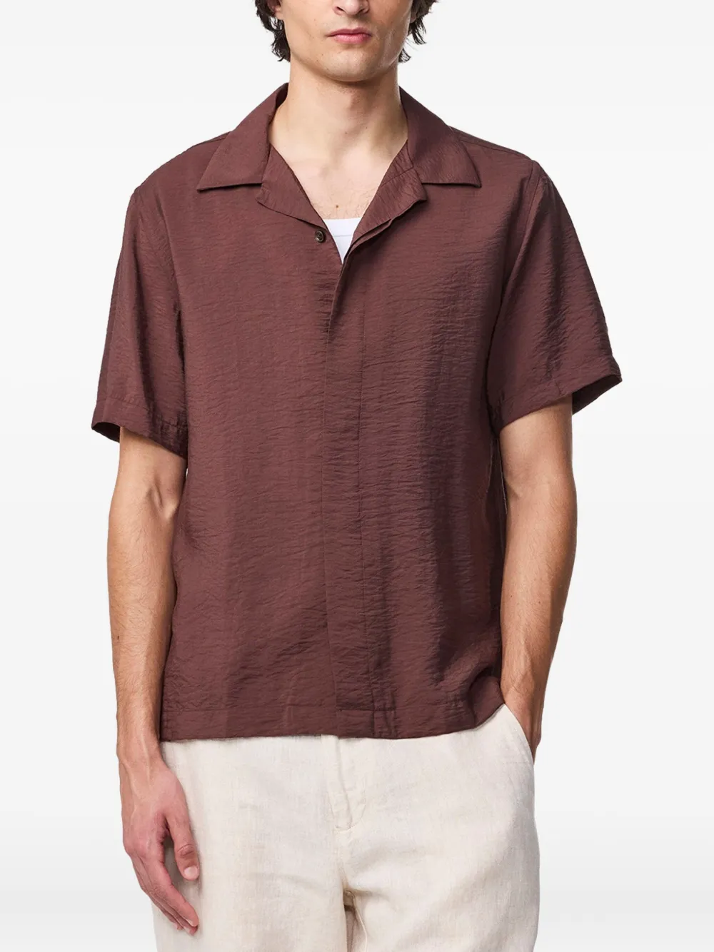 Nn07 Julio 5708 Camp-collar Linen Shirt In Brown