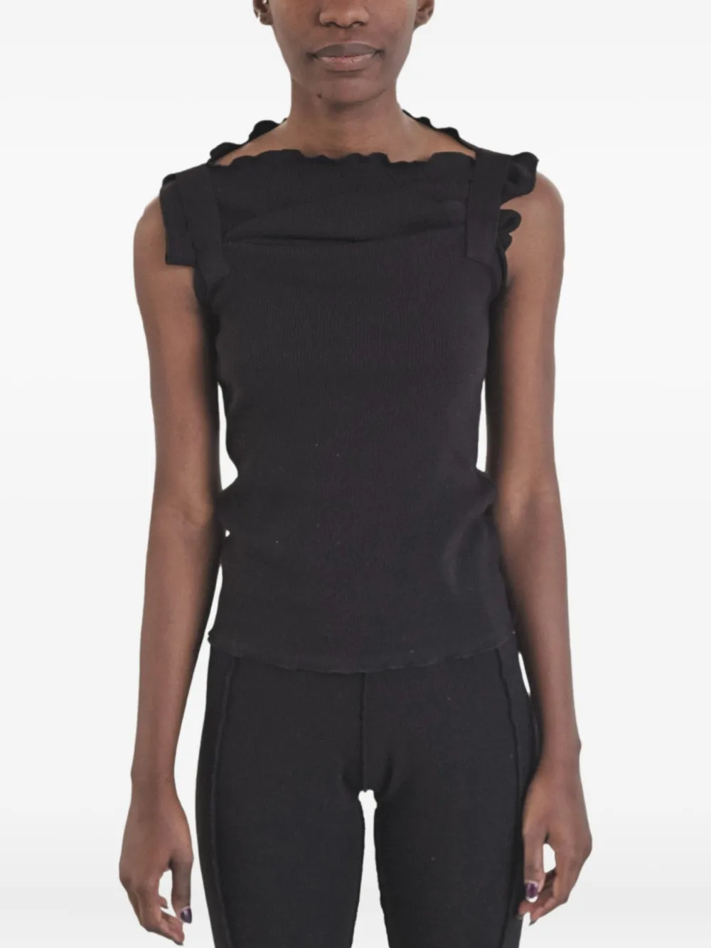 Baserange Lud Ruffled-trim Top In Black