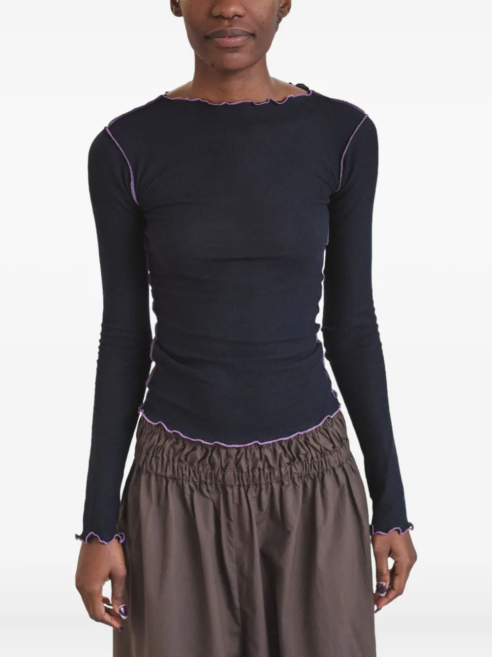 Baserange ruffled-hem long-sleeve tee | Blue | Image 1