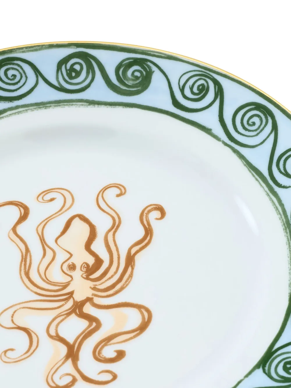 Ginori 1735 Il Viaggio Di Nettuno Octopus-print Swirl-pattern Plate In Green