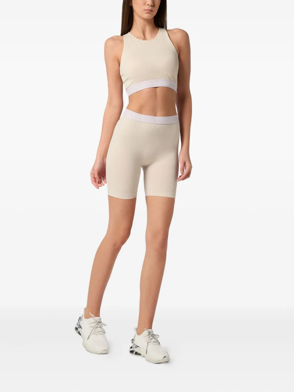 Plein Sport Naadloze bikershorts met logo Beige