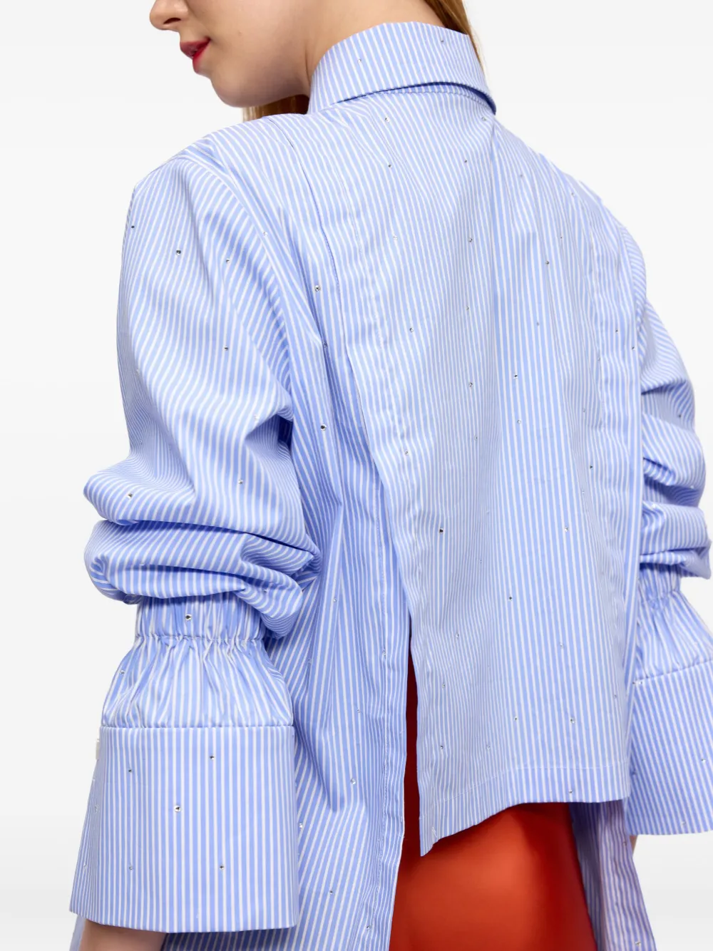 V:PM ATELIER Ginny gestreepte verfraaide blouse Blauw