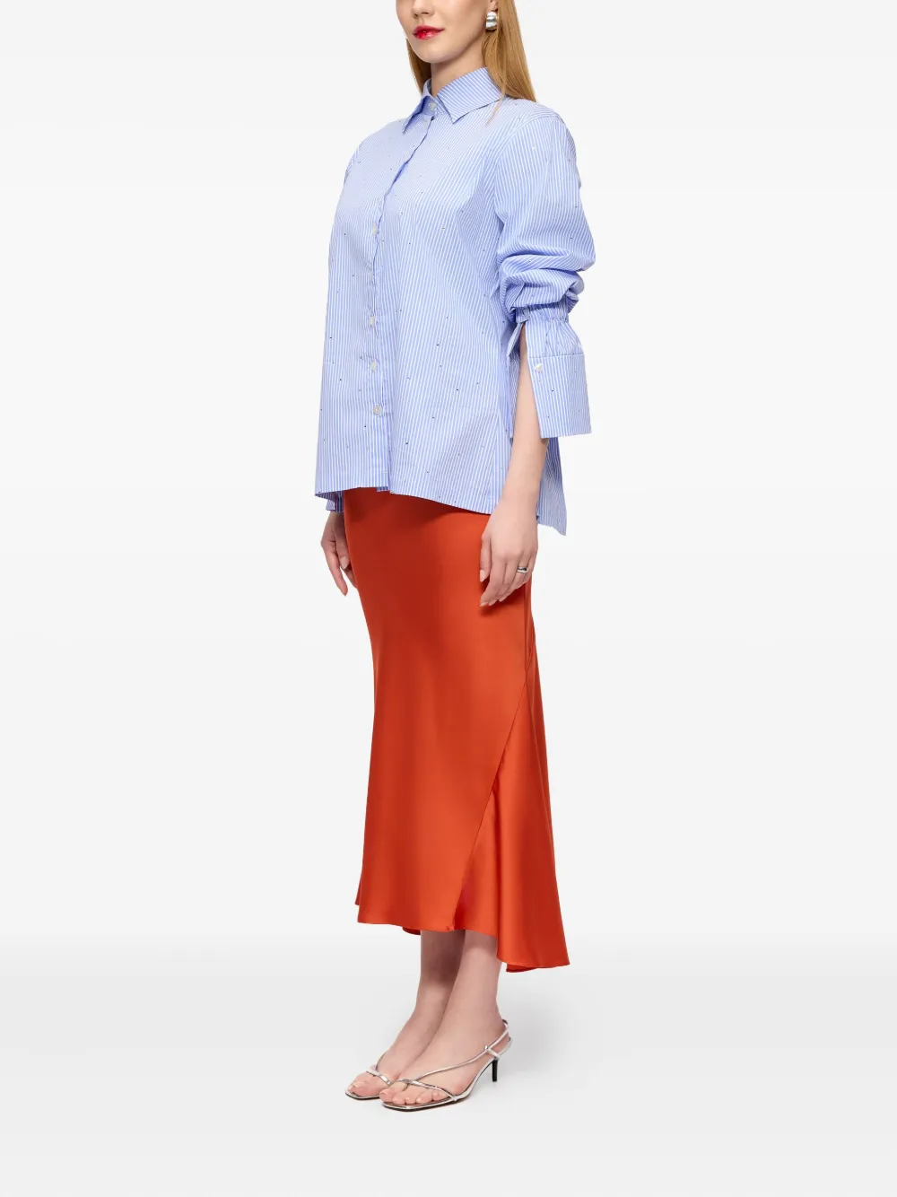 V:PM ATELIER Ginny gestreepte verfraaide blouse Blauw