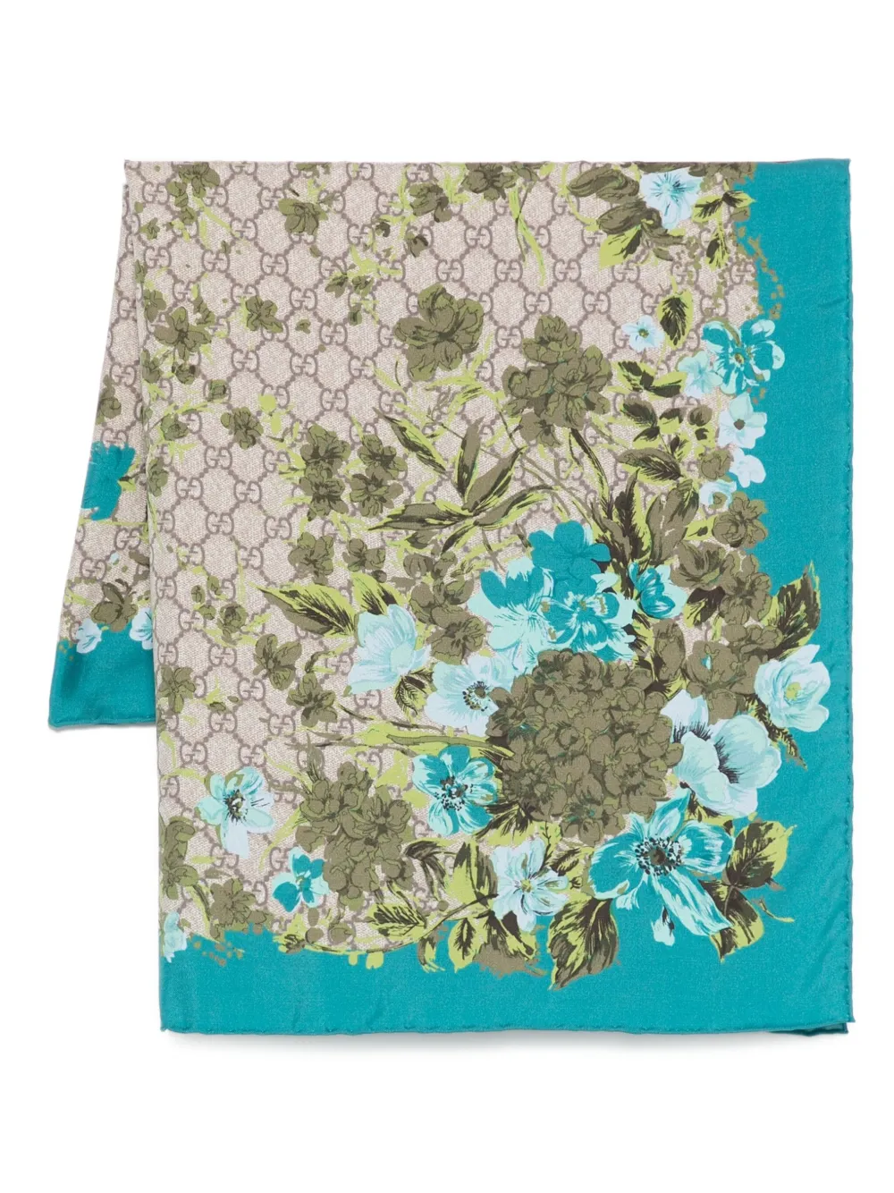 Gucci floral GG-pattern scarf - ブルー Gucci floral GG-pattern scarf - ブルー