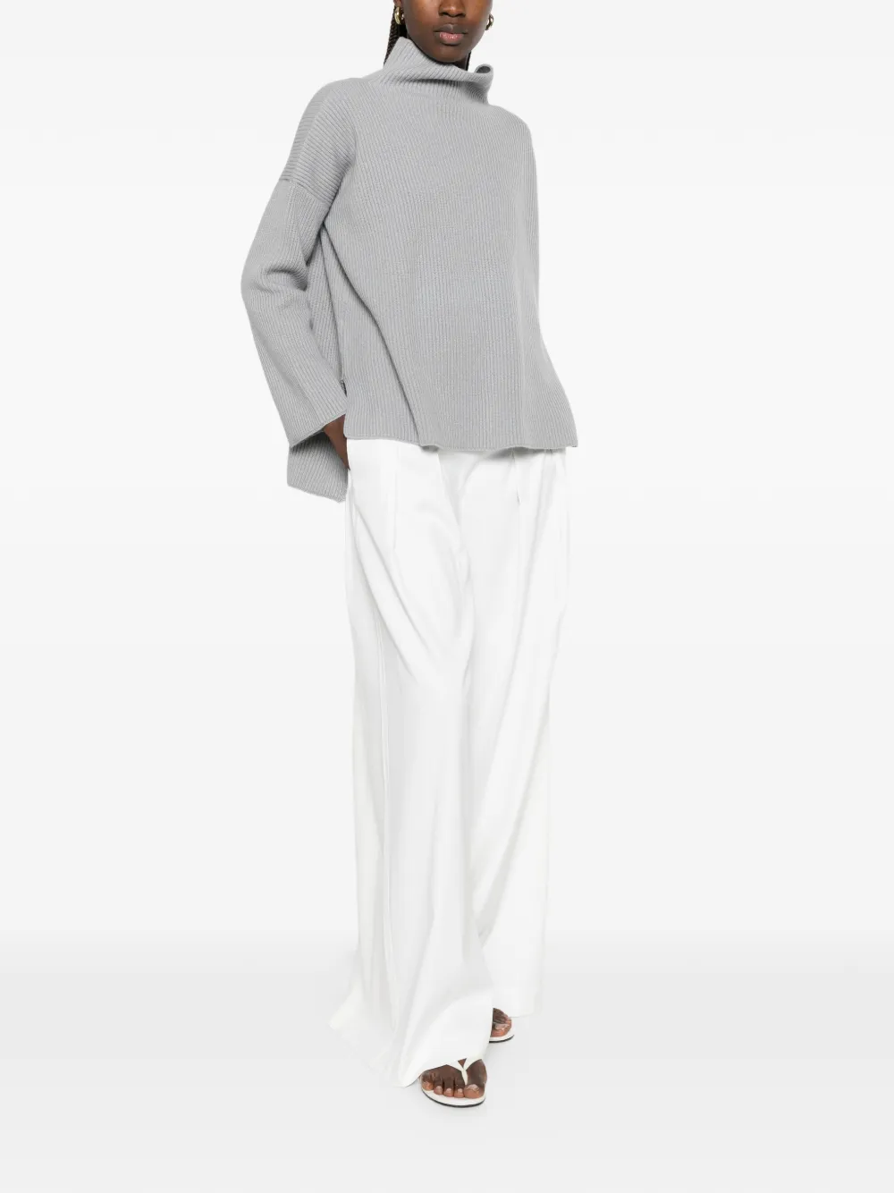 La Julie Cashmere Ribgebreide coltrui Grijs