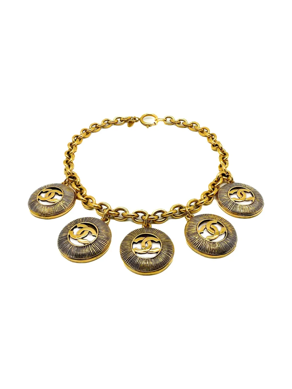 Pre-owned Chanel 1980s Logo-charm Necklace In Gold