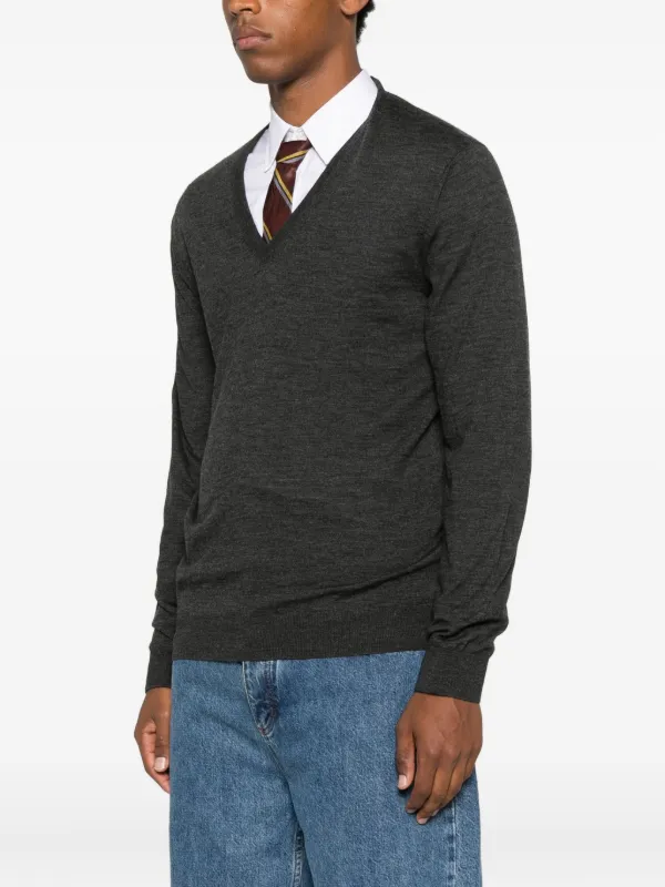 GUCCI ダークグレー Vネックセーター L GUCCI - GUCCI グッチ ラインデザイン Vネック ニットセーター グレー