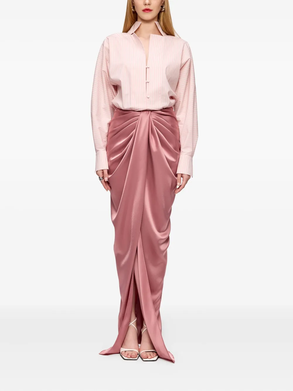 V:PM ATELIER Corynna draped satin-panel maxi dress - Roze