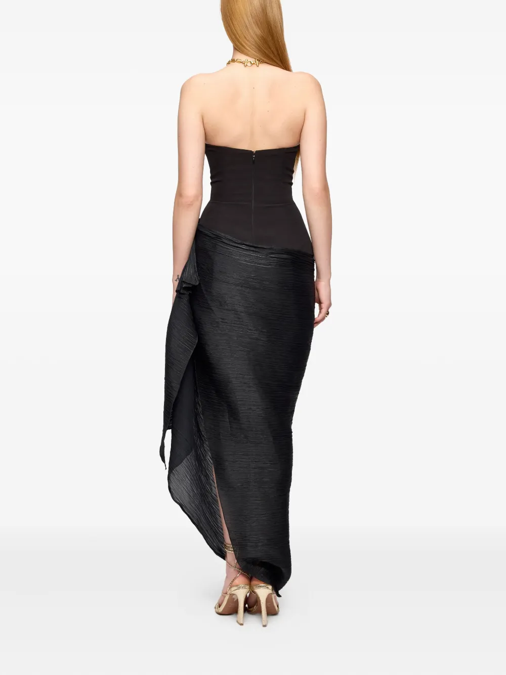 V:pm Atelier Tess Sweetheart-neckline Pleated Maxi Dress In Black