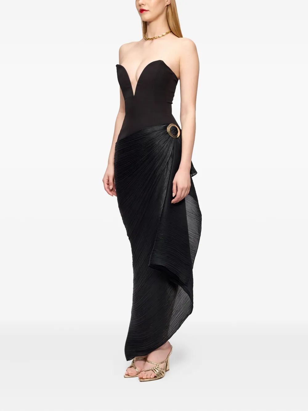 V:pm Atelier Tess Sweetheart-neckline Pleated Maxi Dress In Black