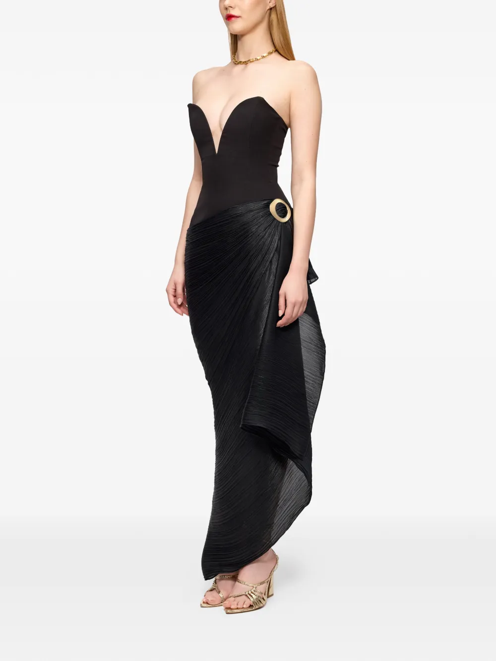 V:PM ATELIER Tess geplooide maxi-jurk met sweetheart hals Zwart