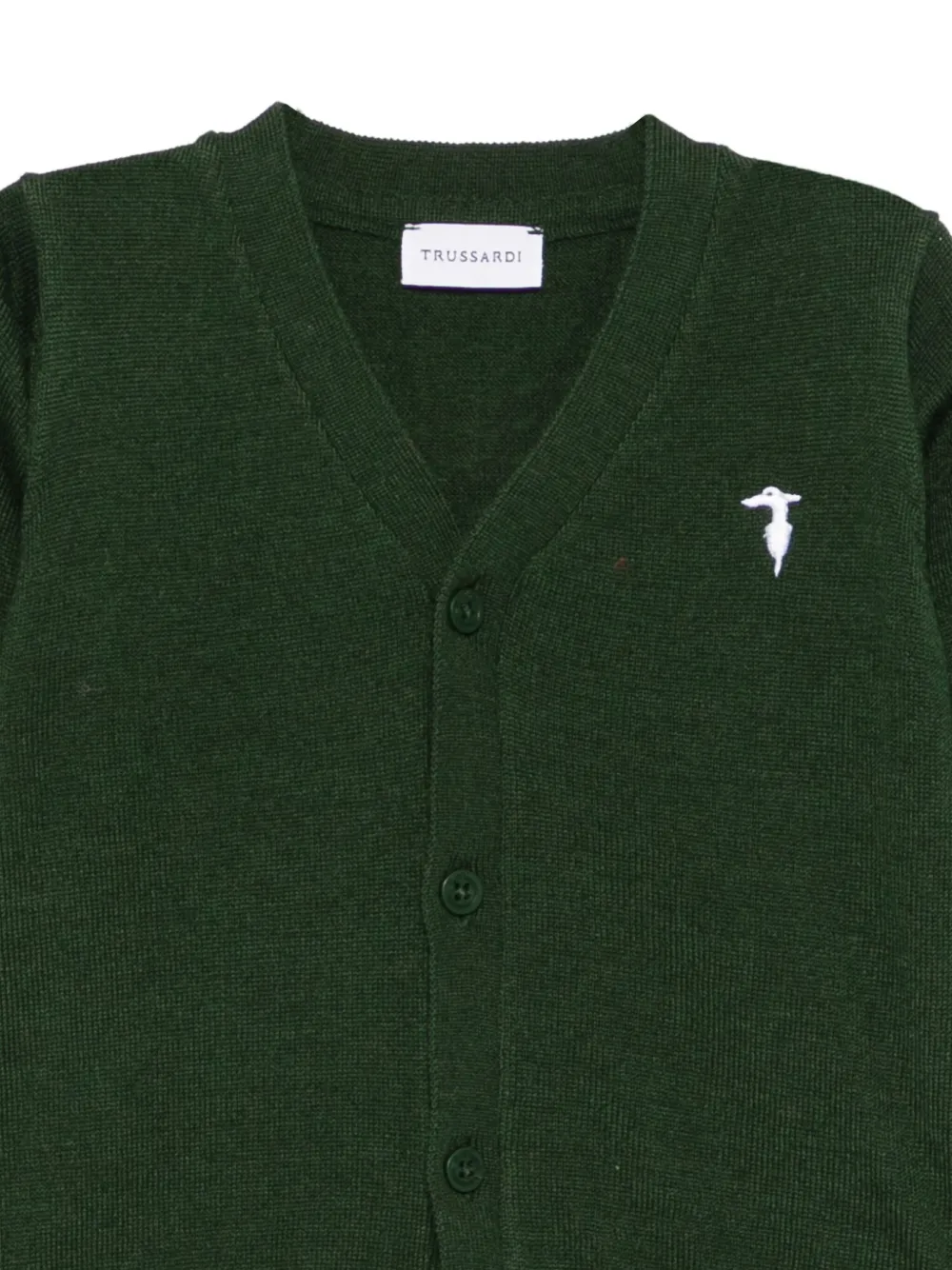 Trussardi Junior Embroidered-logo Button Cardigan In Green