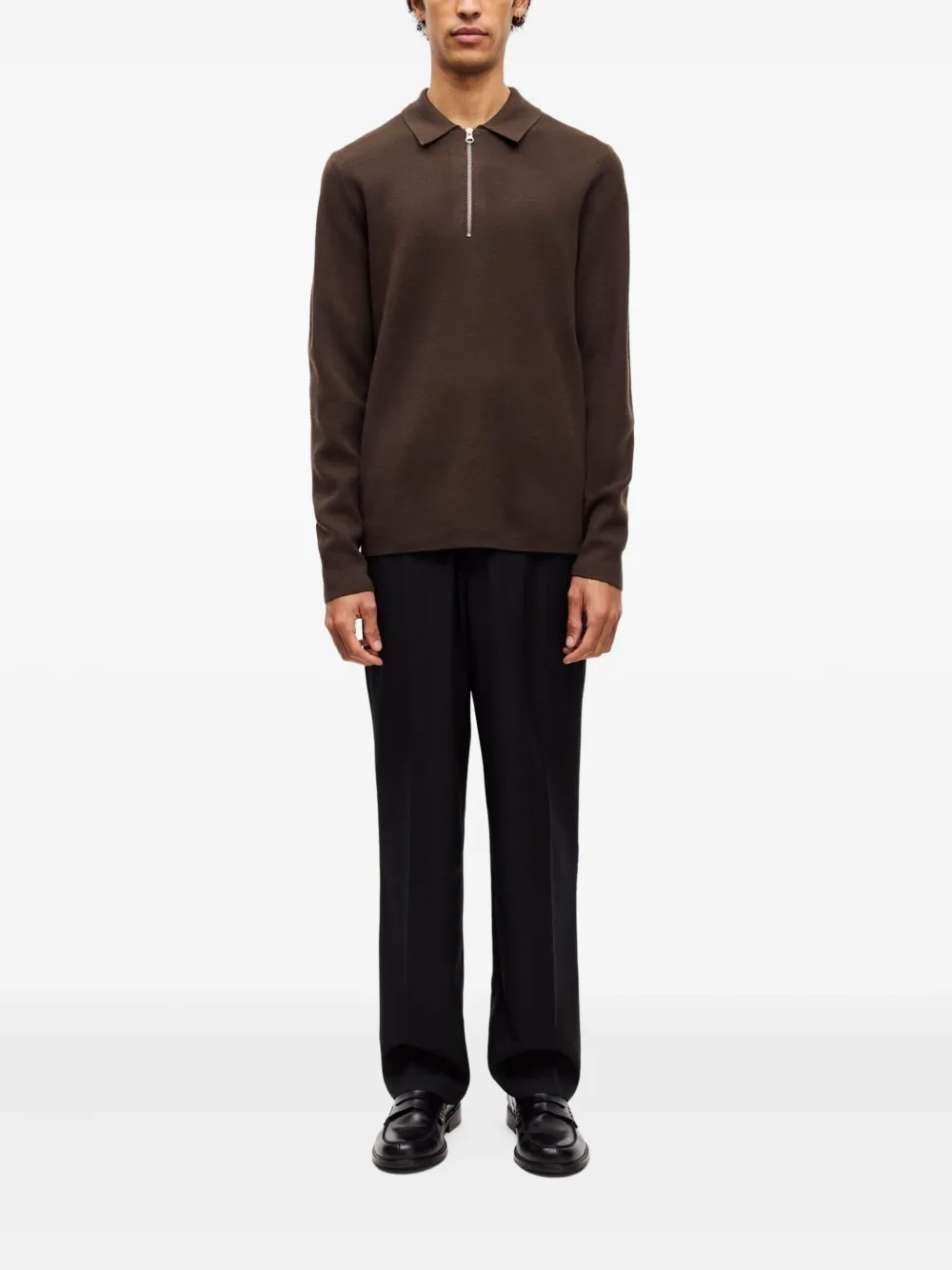 SAMSOE SAMSOE Poloshirt met halve rits - Bruin