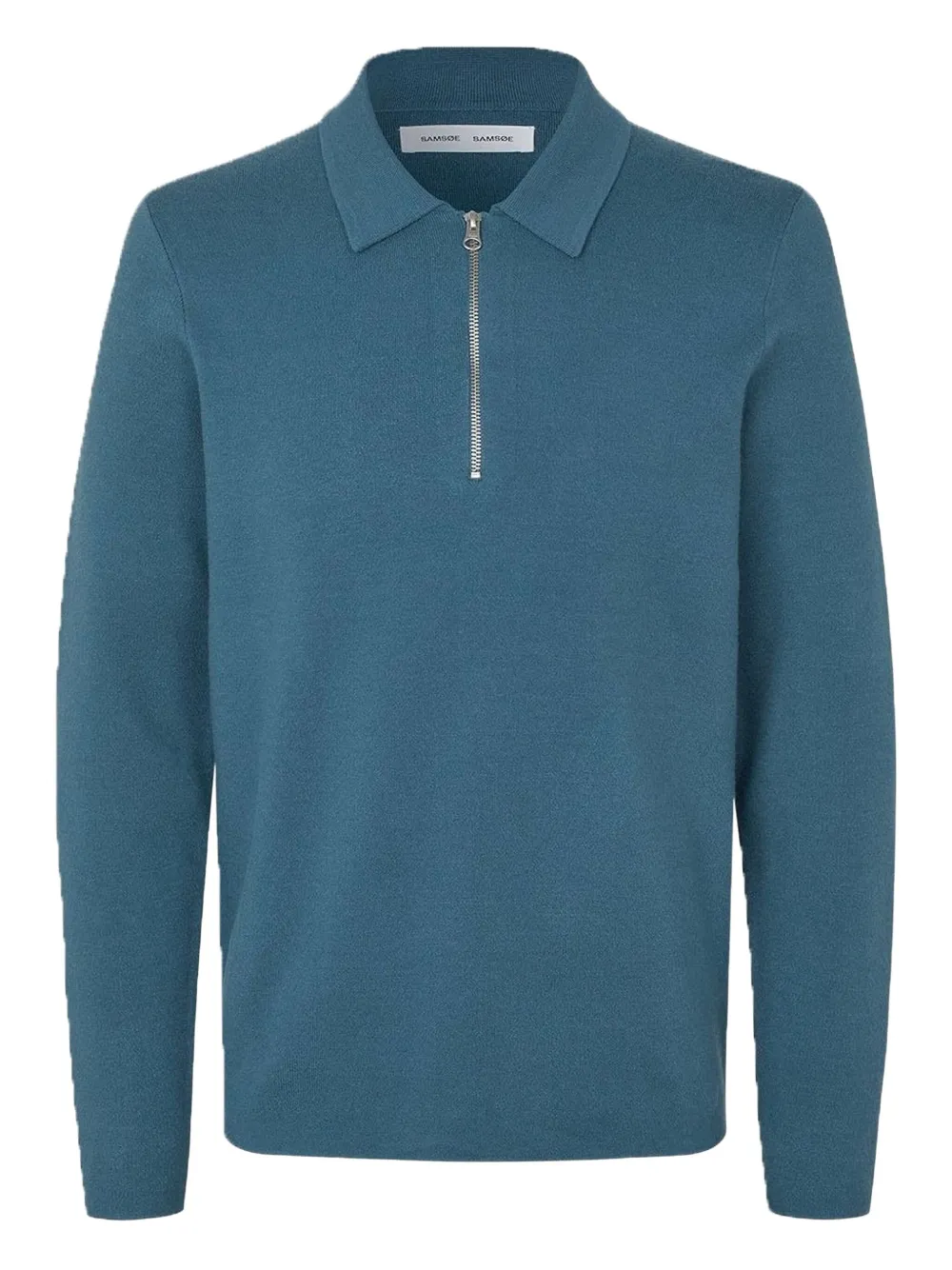 Samsoe & Samsoe Zip-neck Polo Shirt In Blue