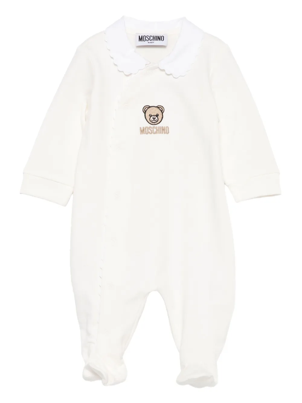 Moschino Kids Romper met geborduurde teddybeer en gewelfde kraag Beige