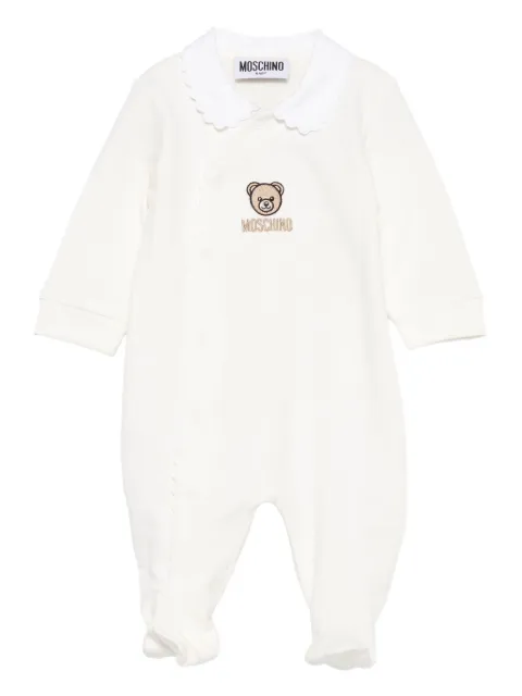 Moschino Kids teddy-embroidered scallop-collar babygrow