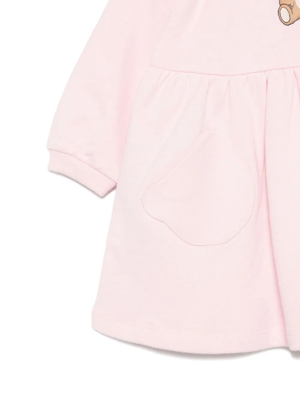 Moschino Kids Gesmockte jurk met teddybeerprint Roze
