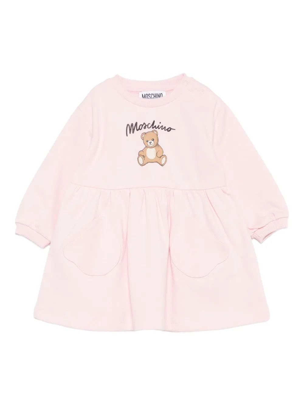 Moschino Kids Gesmockte jurk met teddybeerprint Roze