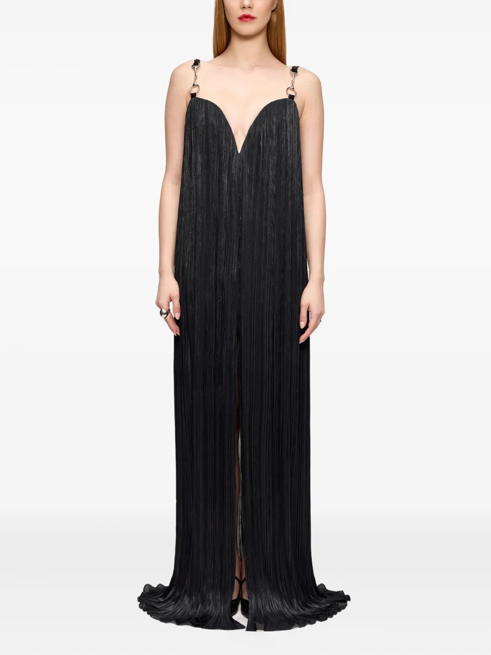 V:PM ATELIER Rossa plissé strap maxi dress - Zwart