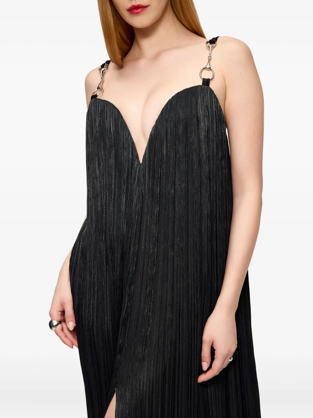 V:PM ATELIER Rossa maxi-jurk met plissé bandje Zwart