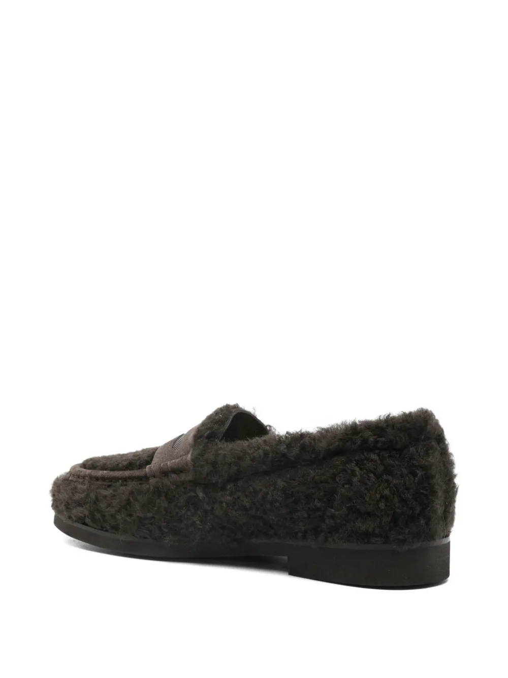Brunello Cucinelli Bead-embellished Suede-trimmed Shearling Loafers In Brown