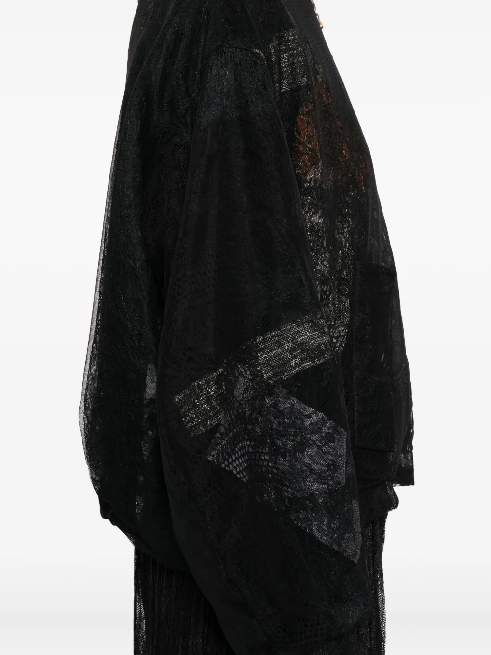 Quetsche Semi-sheer Lace Bomber Jacket In Black
