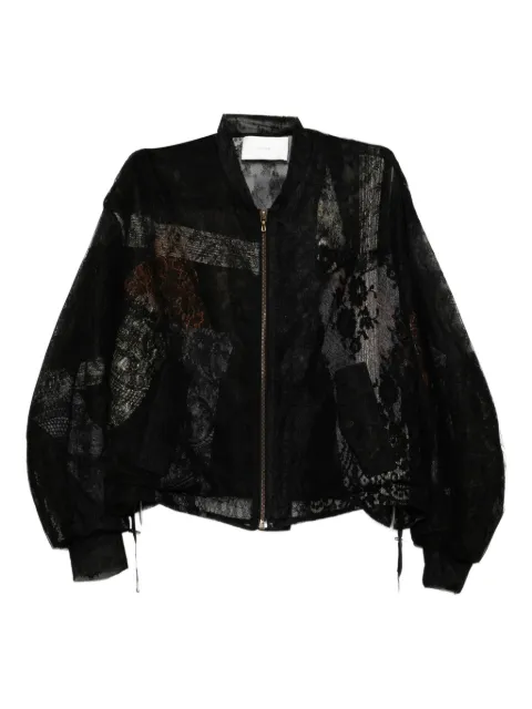 Quetsche semi-sheer lace bomber jacket