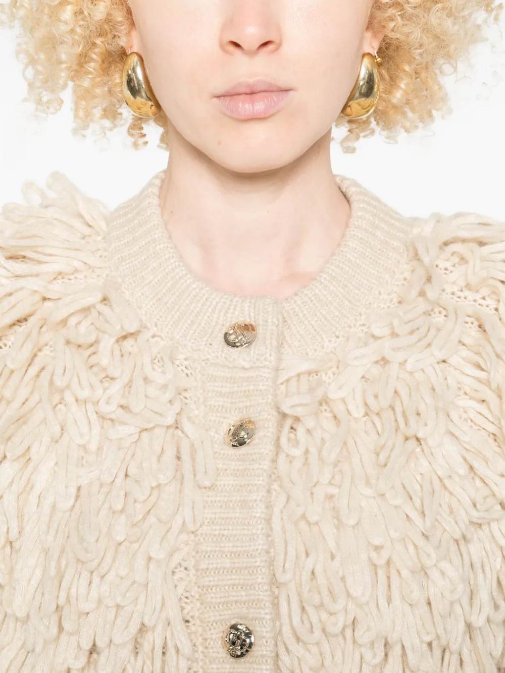 Liu •jo Textured Knit Jacket With Contrast Button Closure In Multi