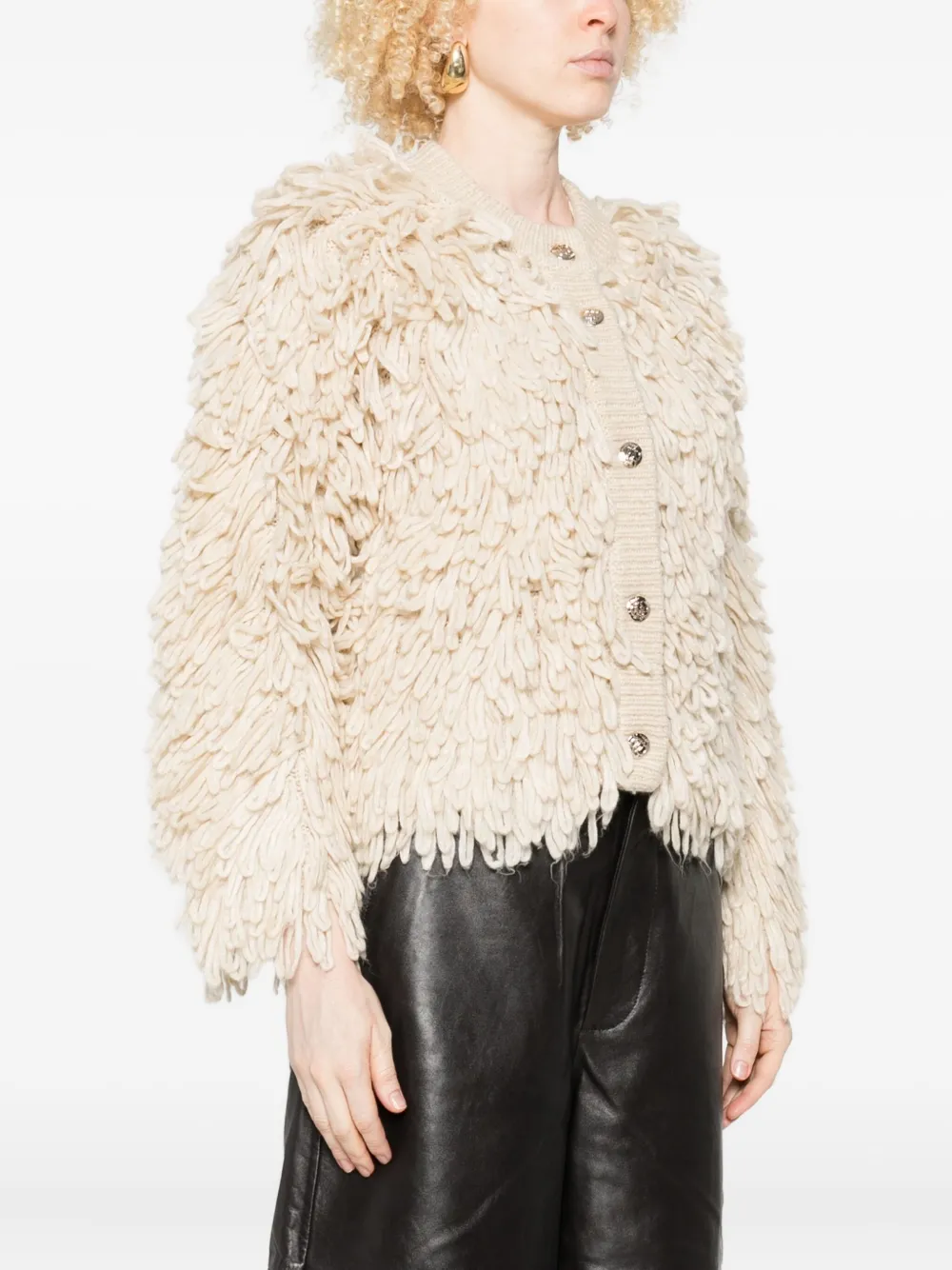 Liu •jo Textured Knit Jacket With Contrast Button Closure In Multi