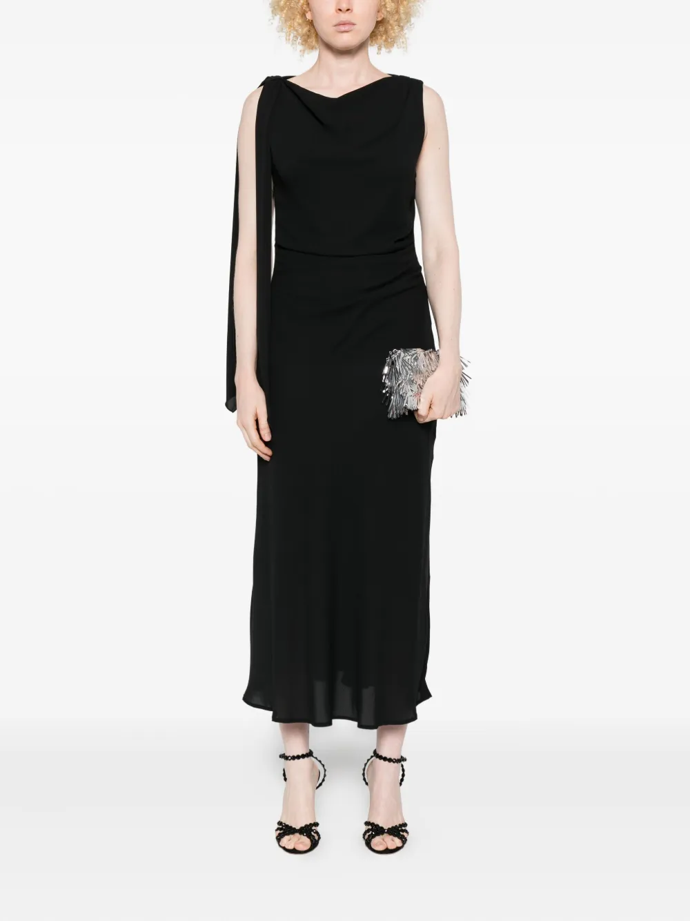 IMPERIAL draped cowl-neck midi dress - Zwart