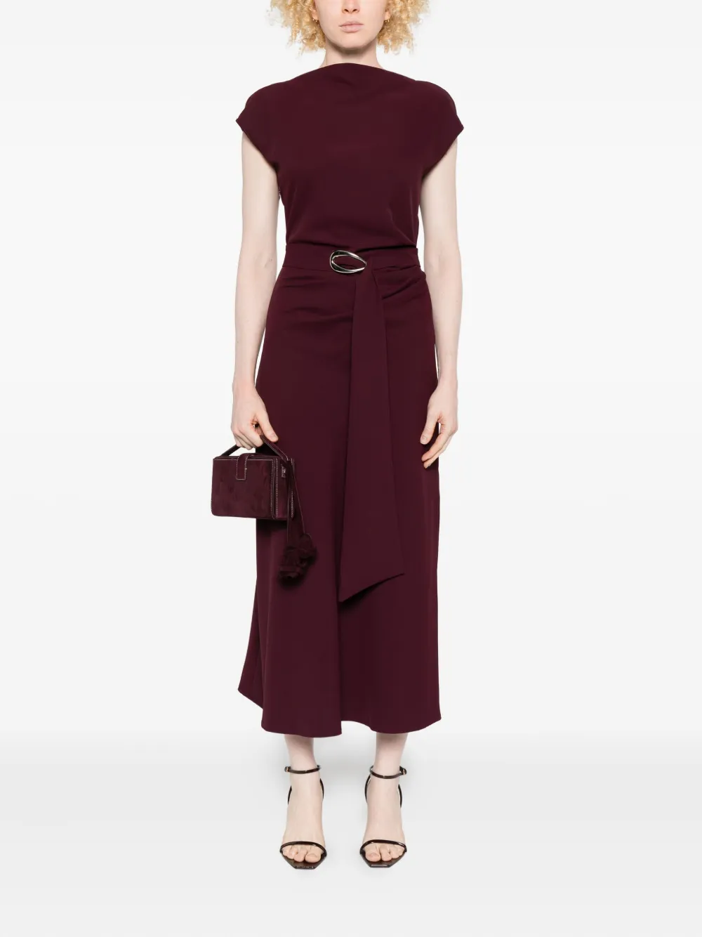 IMPERIAL belted cap-sleeves midi day dress - Rood