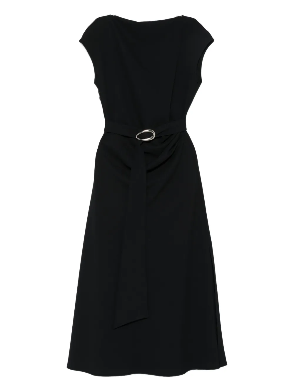Imperial Belted Cap-sleeve Midi Dress In Black