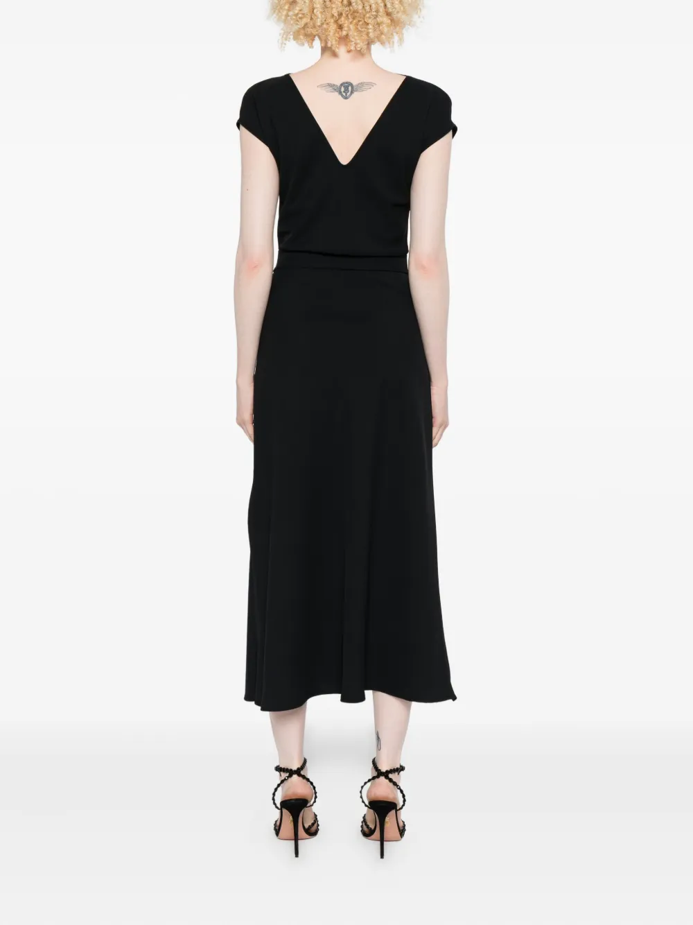 Imperial Belted Cap-sleeve Midi Dress In Black