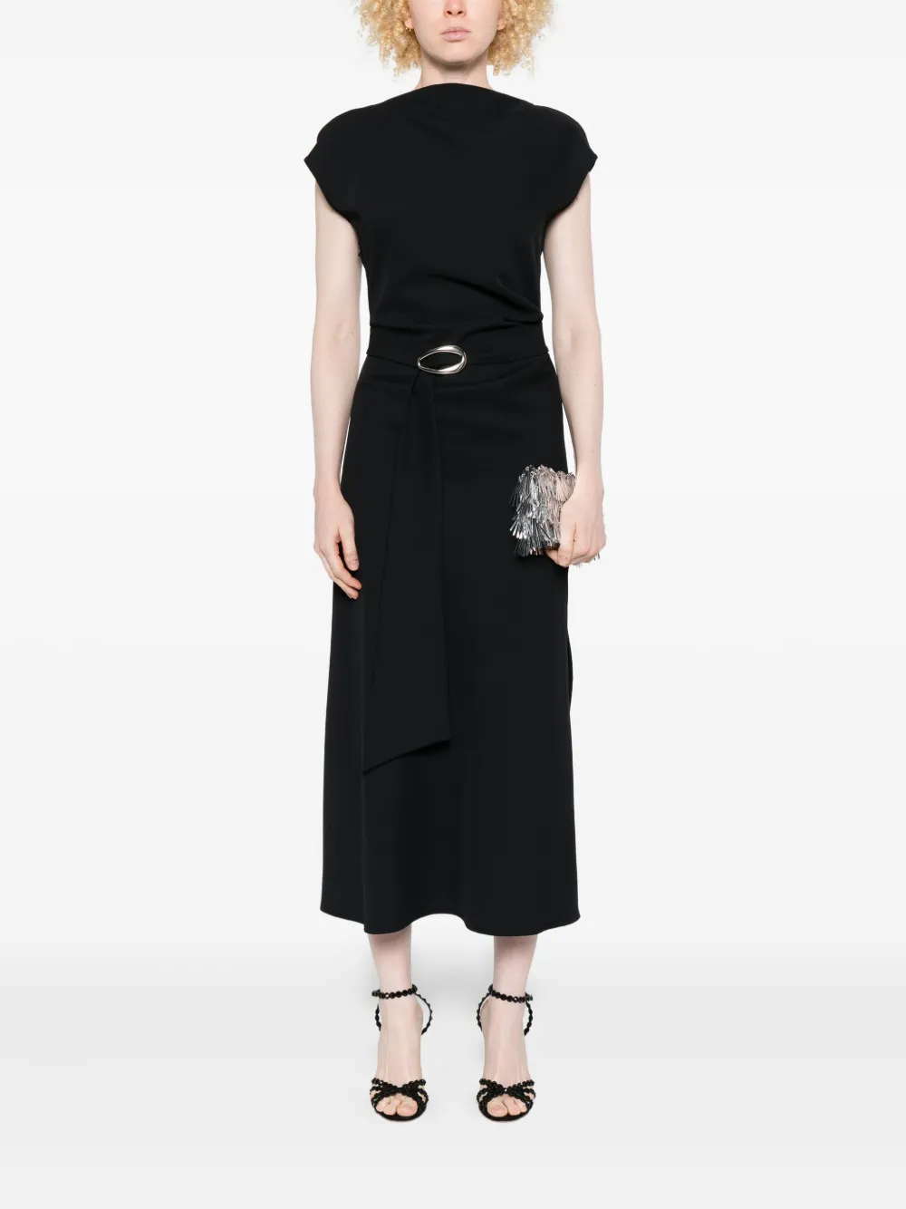 IMPERIAL belted cap-sleeve midi dress - Zwart