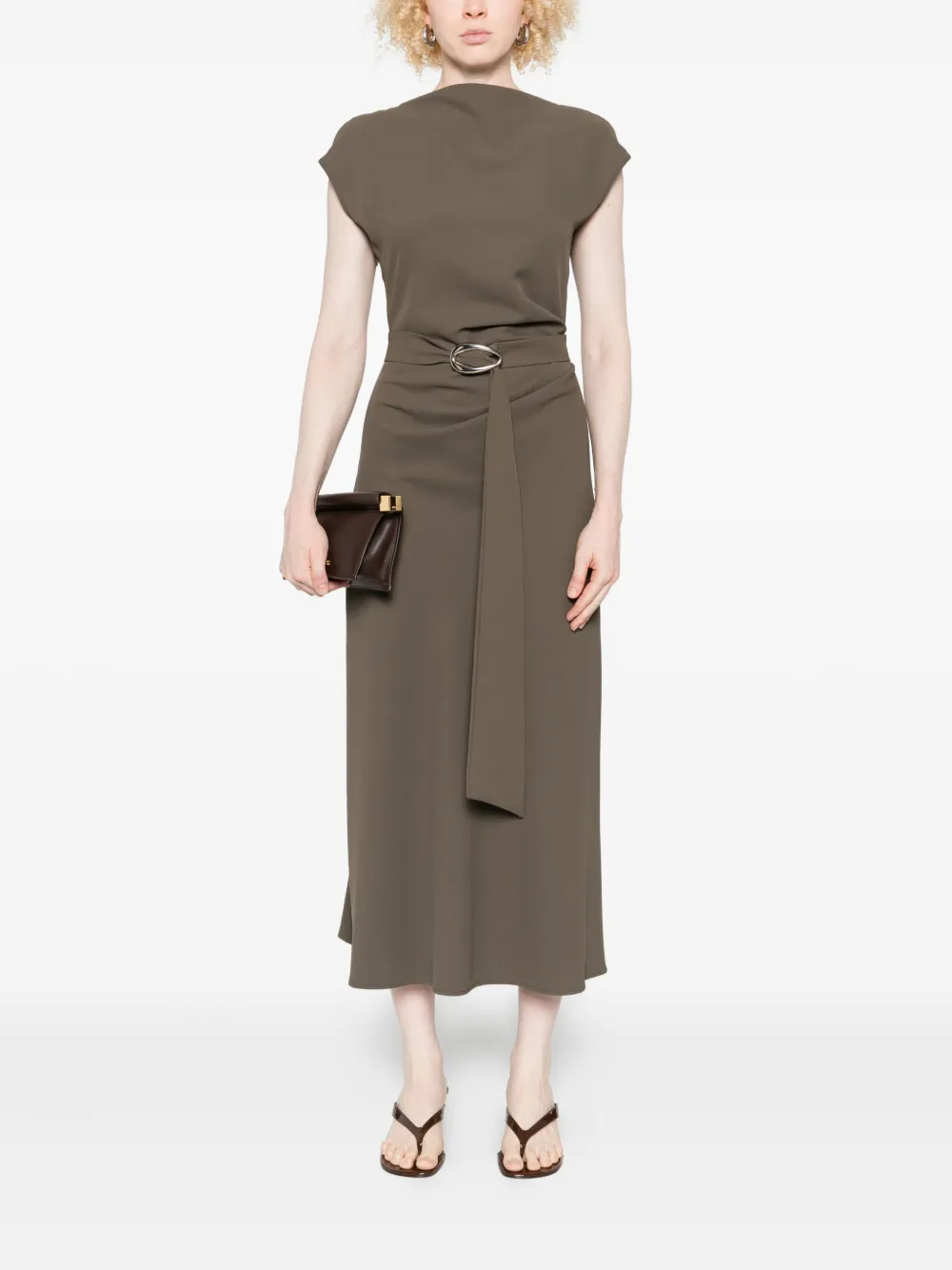 IMPERIAL belted cap-sleeve midi dress - Groen