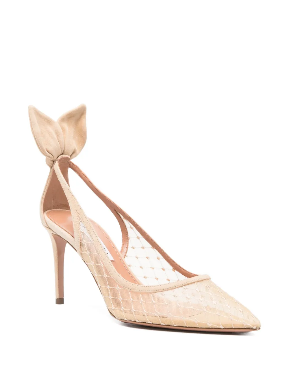 Aquazzura 85mm Bow Tie Net pumps Neutrals