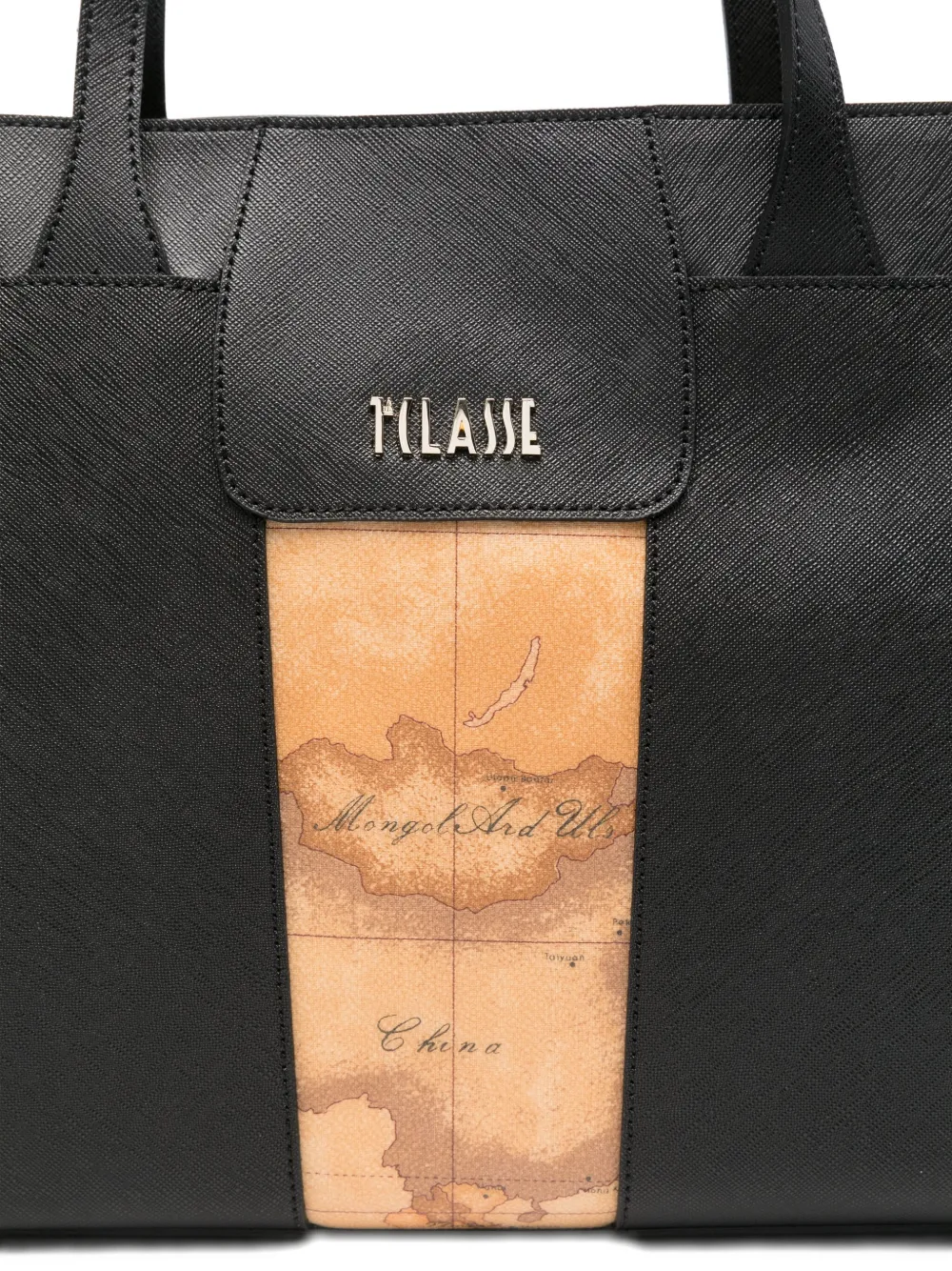 Alviero Martini 1° Classe Map-print Leather Tote Bag In Black