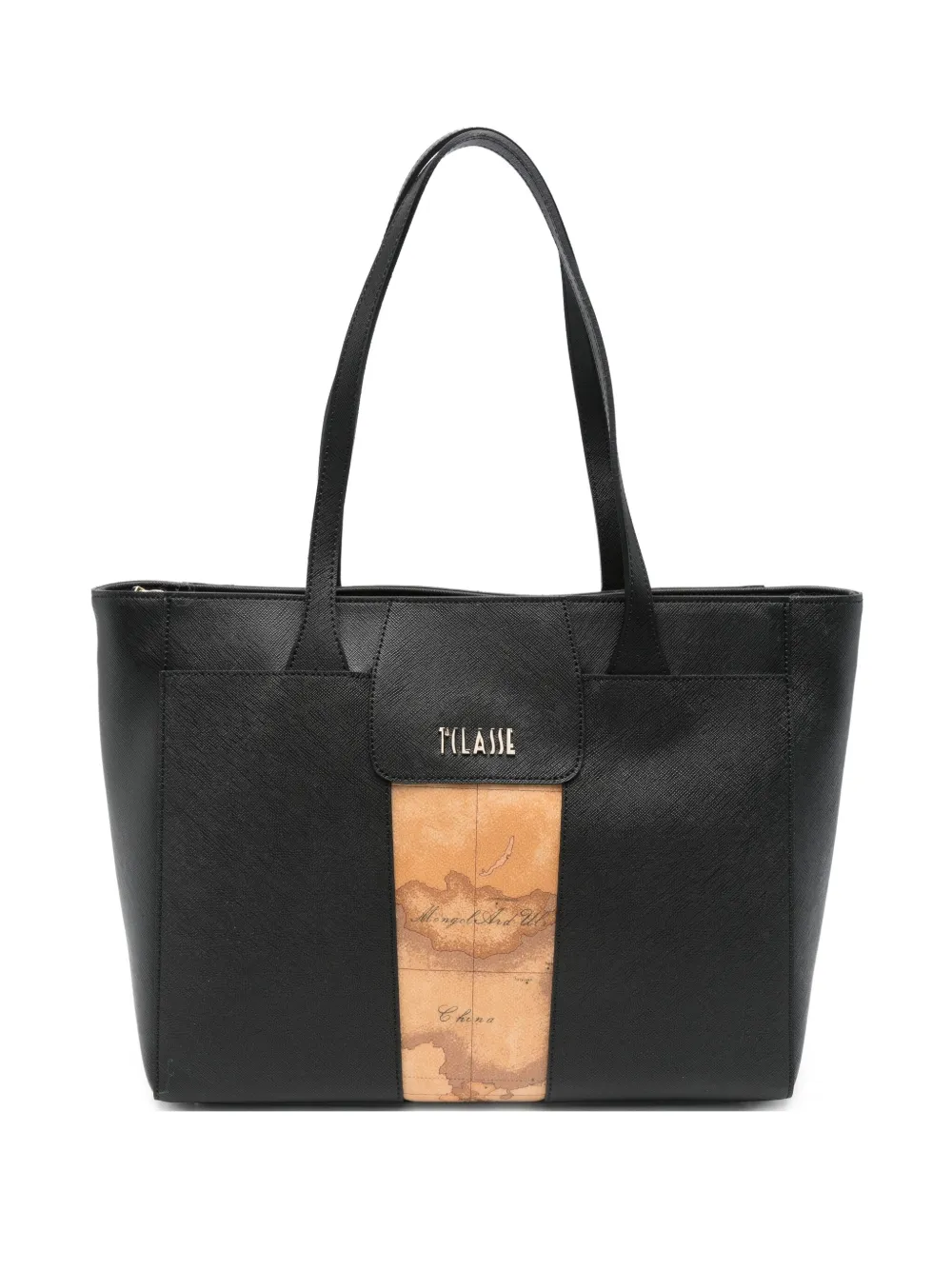 ALVIERO MARTINI 1° CLASSE sac cabas en cuir à imprimé carte | noir | Image 1