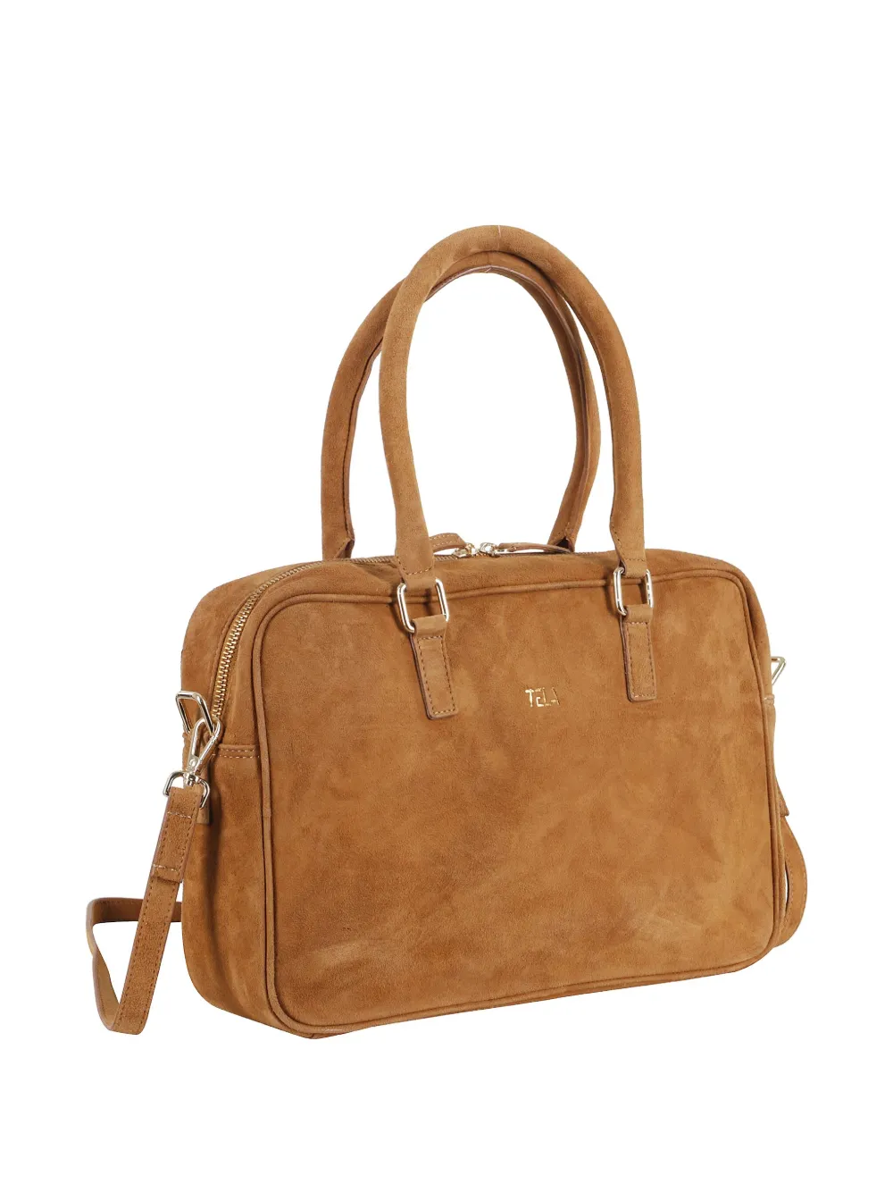 Tela Double-handle Suede Tote Bag In Brown
